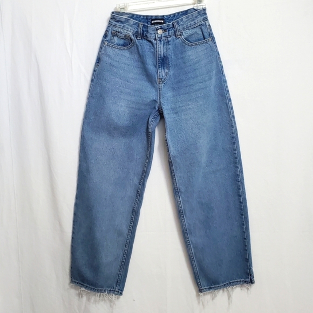 Momokrom Wide Leg High Waist Raw Hem Jeans EU34